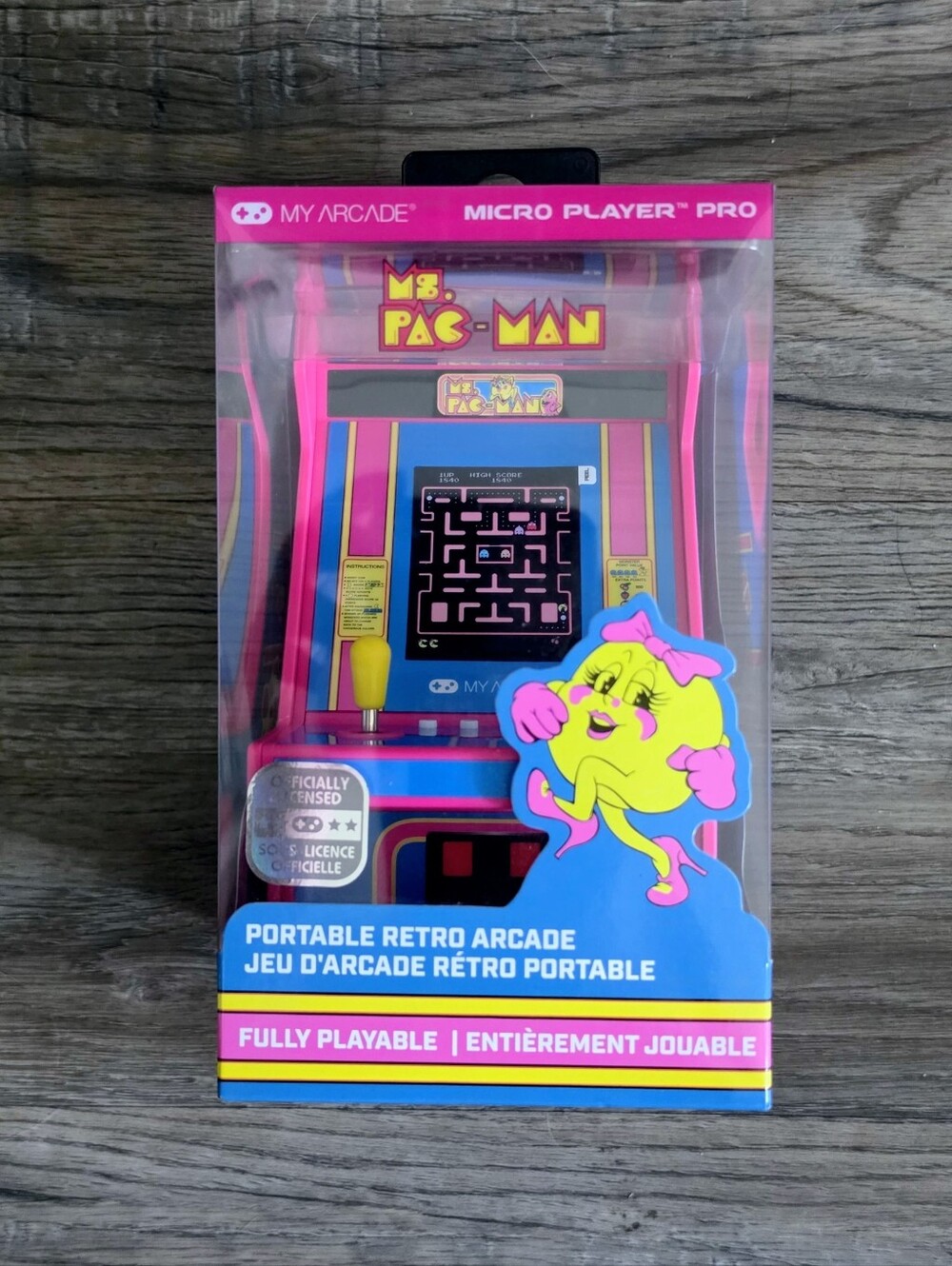 NIB Ms. Pac-Man Portable Micro Player Pro - Pink & Yellow